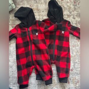 Hurley Kids Plaid Red and Black Hooded Footie